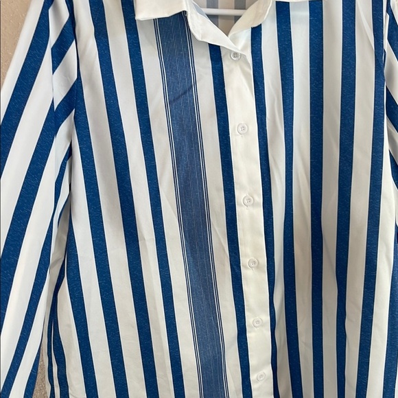 Blue and White Striped Blouse with Classic Collar - Picture 5 of 7